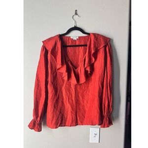 Carlton Sport Vintage 100% Silk Ruffle Blouse M Old Money Preppy Academia 80s